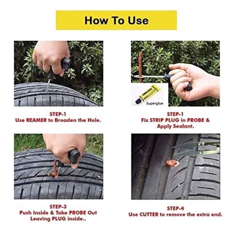 6-in-1 Universal Tubeless Tyre Puncture Repair Kit